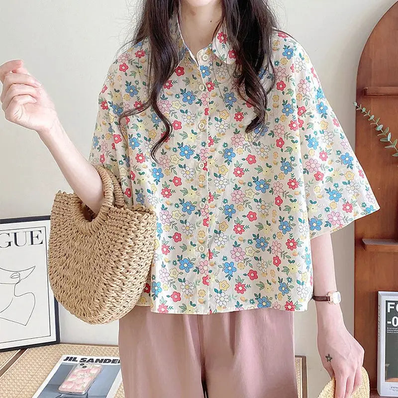 CAMILLE - SUMMER LOOSE BLOUSE WITH FLORAL PRINT