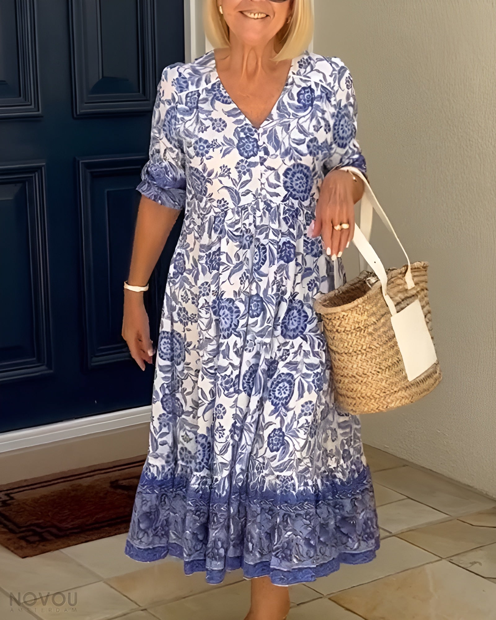 Alexa | Elegant Floral Dress with V-Neckline