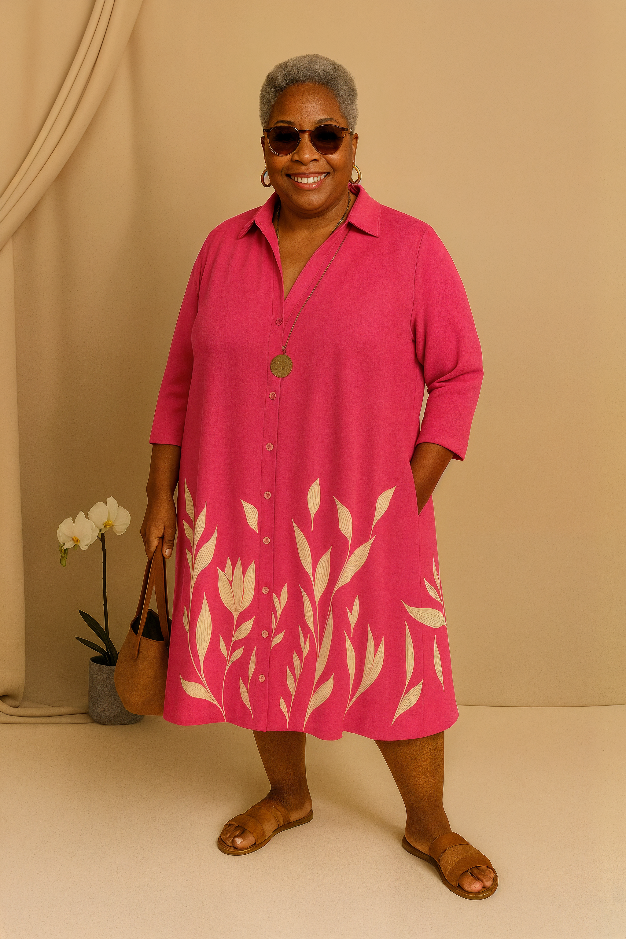 Mirasol | Tummy-Friendly Bold Pink Shirt Dress