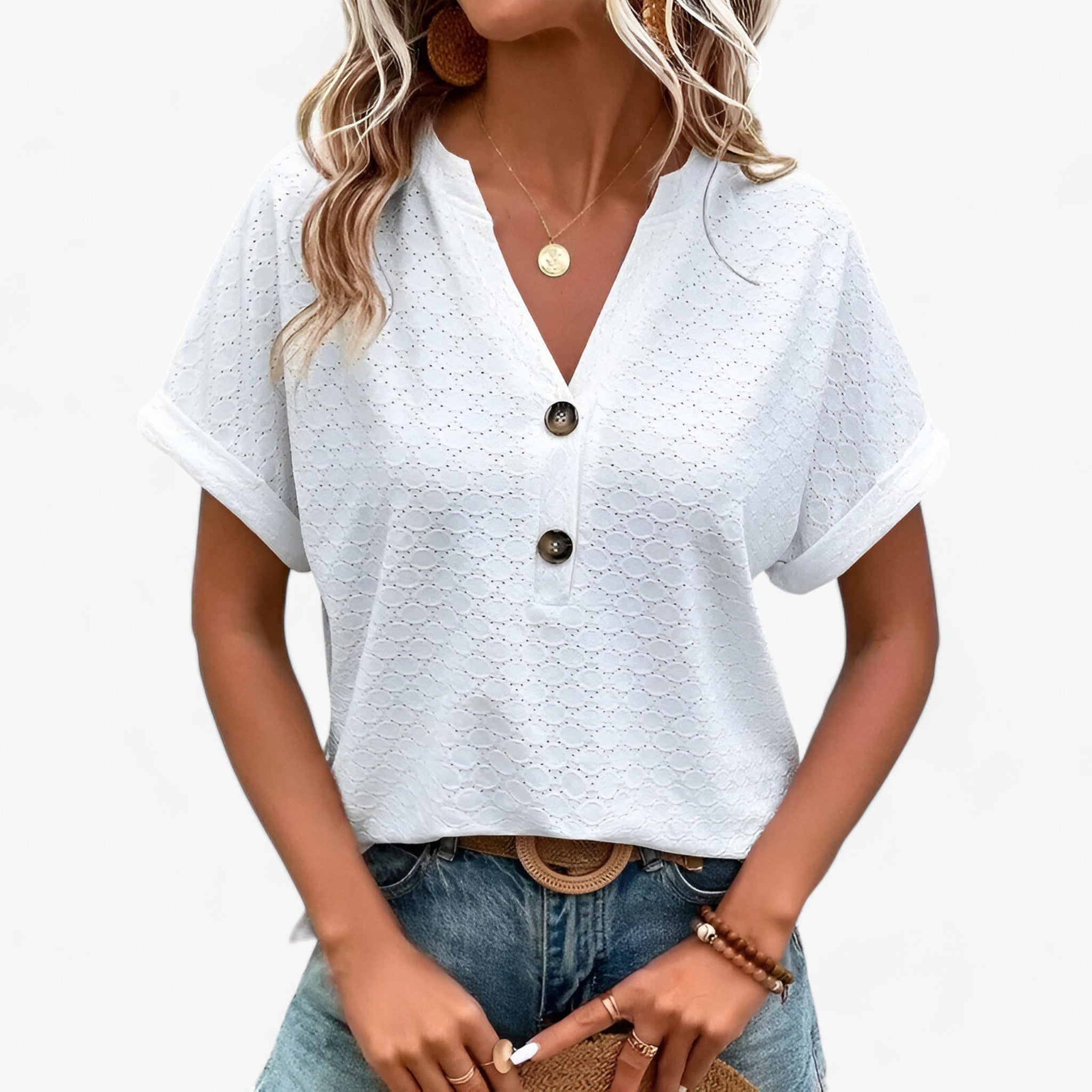 Tracy | Button-front Eyelet Blouse