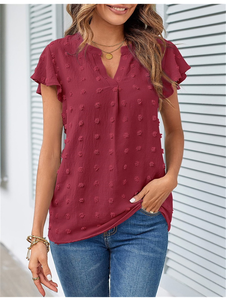 Shannon | Textured Flutter-sleeve Blouse