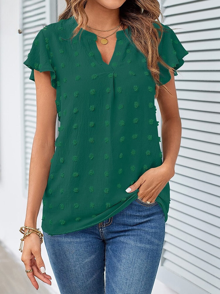 Shannon | Textured Flutter-sleeve Blouse