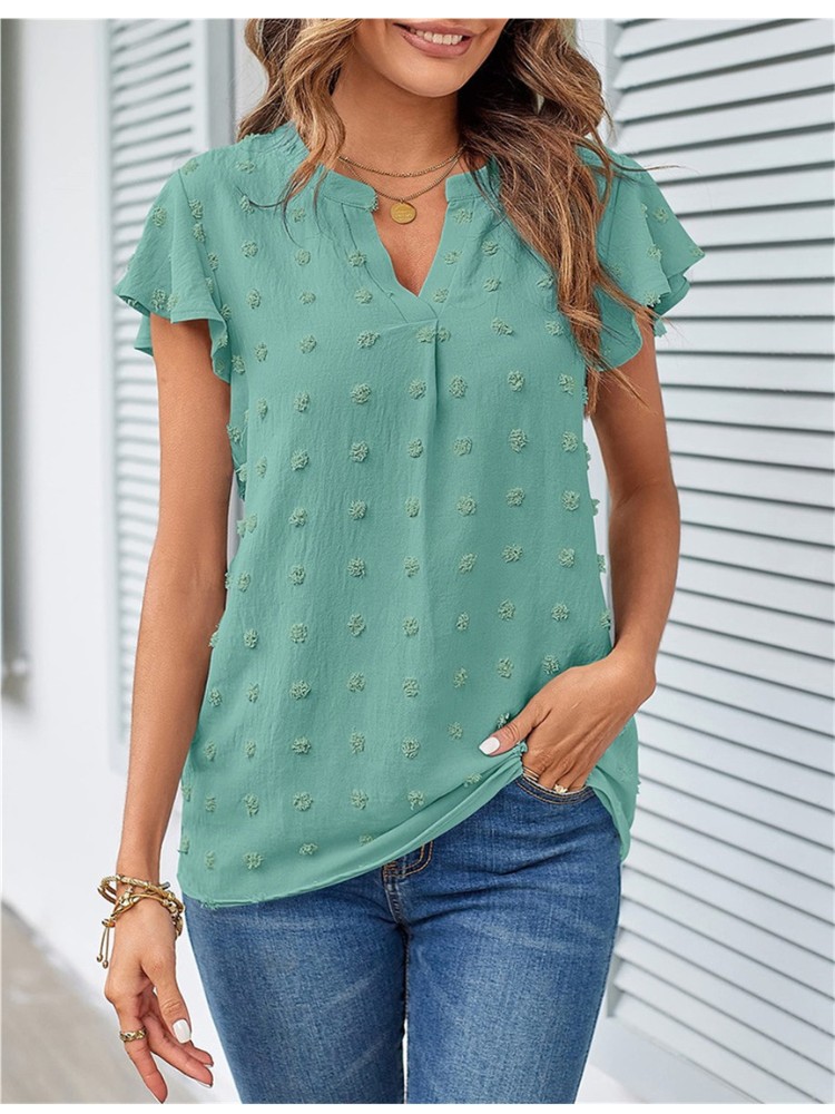 Shannon | Textured Flutter-sleeve Blouse
