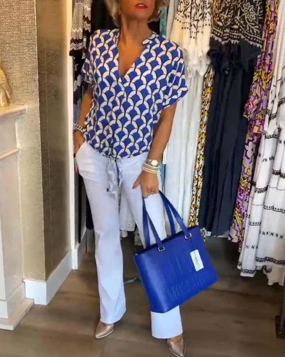 MELODY - STYLISH PRINTED V-NECK TOP